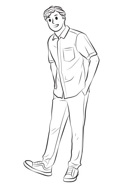 男人随意的全身姿势卡通插画图片下载