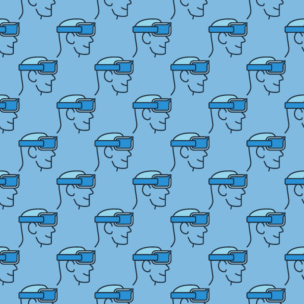 头部与FPV无人机护目镜矢量概念蓝色无缝图案图片下载