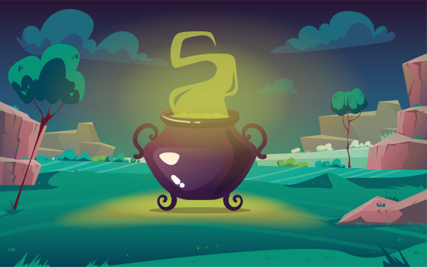 女巫魔法房室内巫术家具概念。矢量平面图形设计插图图片下载