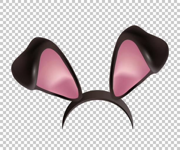 兔子耳朵现实三维矢量插图。复活节兔子耳朵，小孩头带，面具。有服装黑色和粉红色的元素。照片编辑器，展台，视频聊天应用程序隔离在透明的背景图片下载