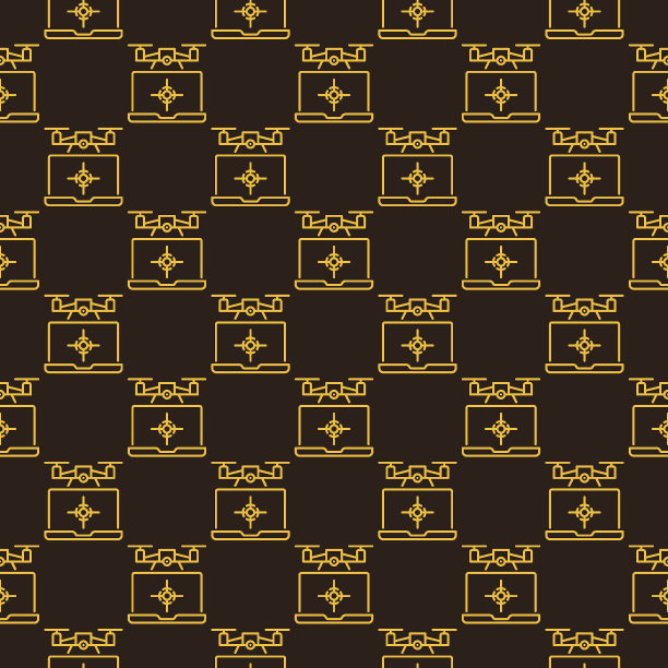 无人机与笔记本电脑矢量四轴飞行器概念轮廓无缝图案图片下载