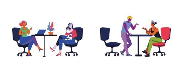 赛斯团队在一个舒适的工作场所。舒适的办公家具。遥远的工作。图片下载