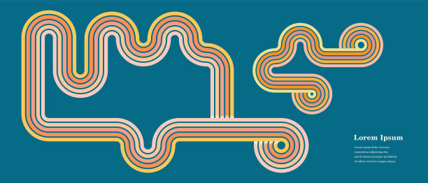 抽象复古风格的条纹线条，几何圆形背景，复古建筑，70年代风格的概念图片下载