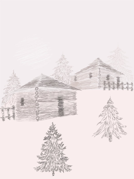 冬天的两栋农舍图片下载