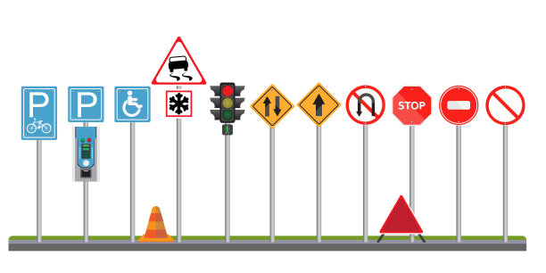 一组白色背景的道路标志。图片下载