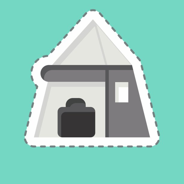 贴纸线剪帐篷。与背包客符号有关。简单的设计可编辑。简单的说明图片下载