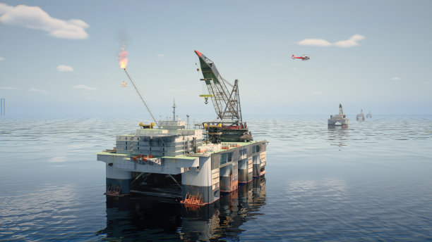 海洋工业油气生产石油管道。海上石油平台白天近距离工作的航拍照片图片下载