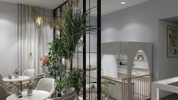 自助餐厅和餐厅的3D渲染图片下载