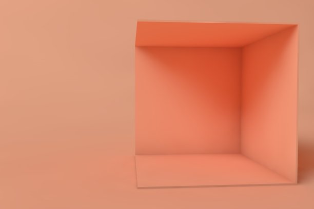 立方体盒子或角落房间内部横截面。绿色空几何正方形3D空白框模板图片下载