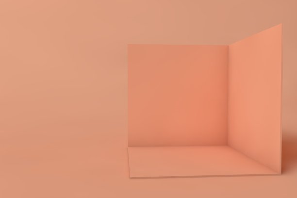 立方体盒子或角落房间内部横截面。绿色空几何正方形3D空白框模板图片下载