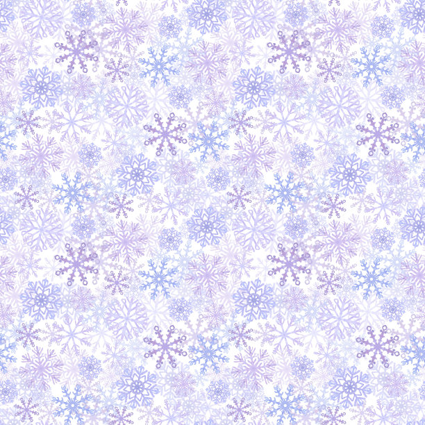 雪花花纹无缝，蓝丁香霜结晶。象征冬天，寒冷的天气。新年和圣诞贺卡。手绘水彩插图在白色的背景。图片下载