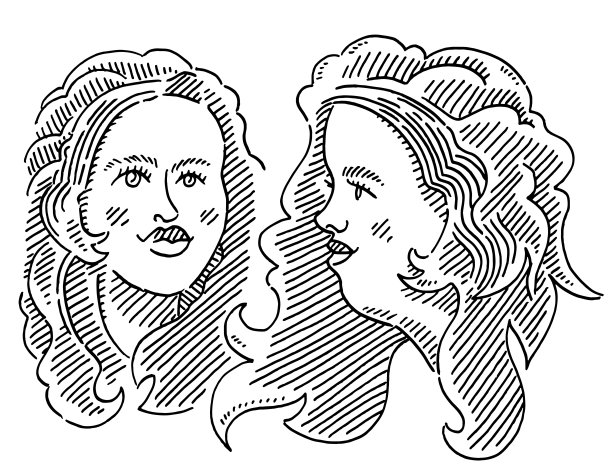 女人肖像镜子反射绘画图片下载