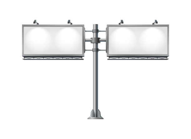 双广告牌上的灯矢量插图点亮杆子图片下载