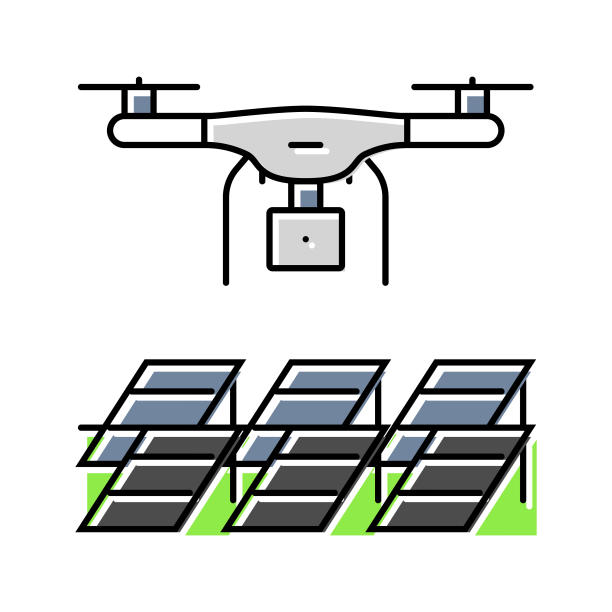 环境调查无人机彩色图标矢量插图图片下载