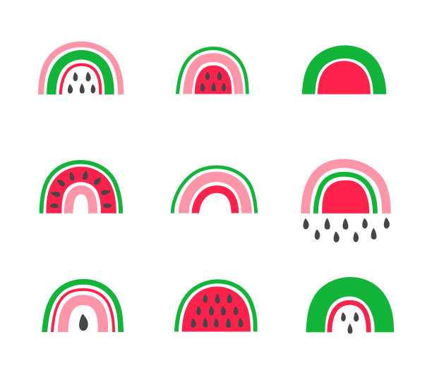 一套斯堪的纳维亚彩虹与西瓜元素。图片下载