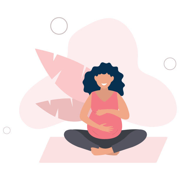 孕妇练习坐姿瑜伽，准妈妈概念扁平矢量插画图片下载