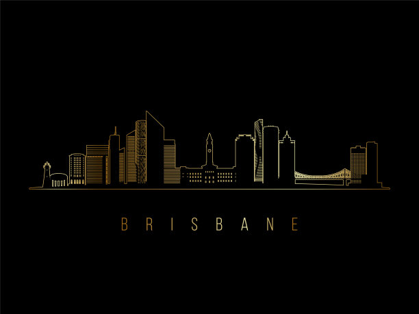 金色布里斯班天际线剪影。布里斯班，澳大利亚建筑。金色的城市景观与地标。商务旅行概念。图片下载