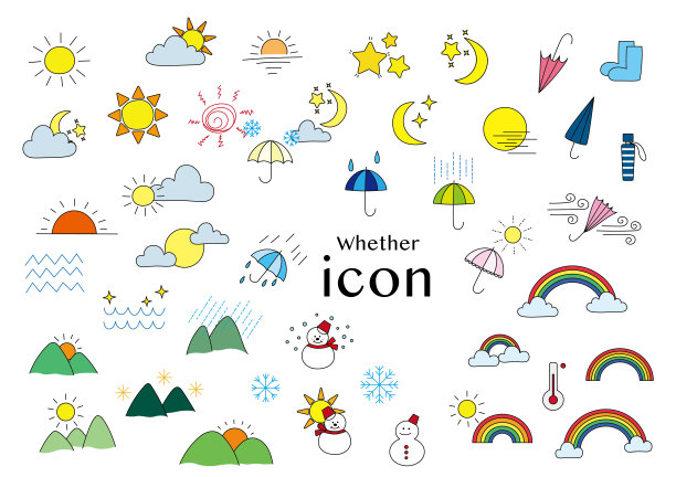 一套流行和彩色天气图标。图片下载