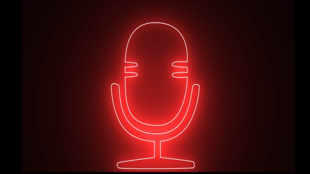 录音播客麦克风按钮图标。播客霓虹标志，霓虹线麦克风图标。发光的霓虹灯耐克标志。图片下载