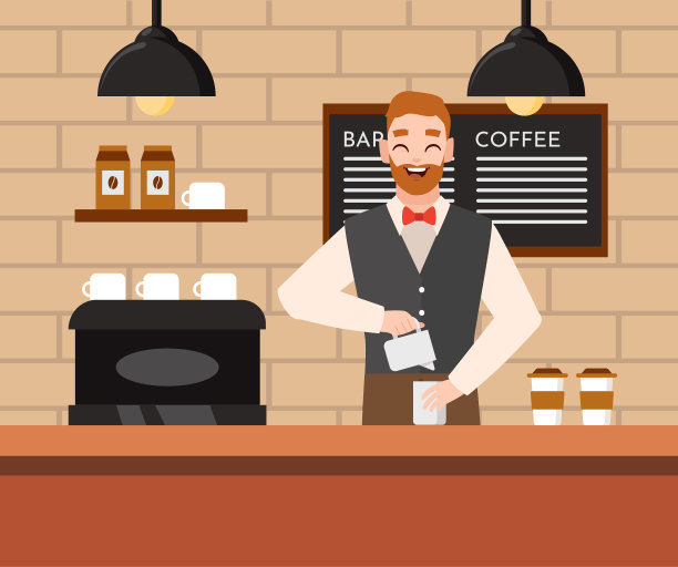 咖啡师正在煮咖啡。咖啡店里的咖啡师。图片下载