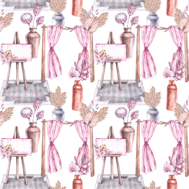 婚礼图案与配件，婚礼拱门，花在一个白色的背景图片下载