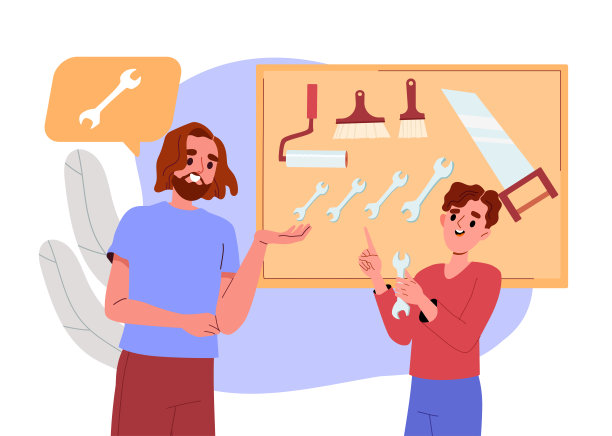 男孩帮助他的父亲在车间矢量图片下载