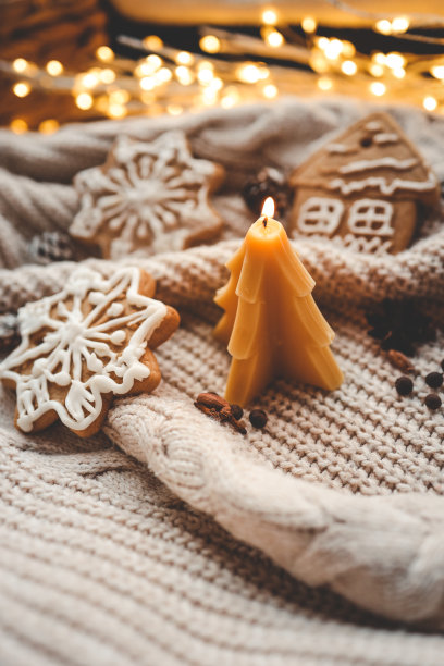 蜂蜡圣诞树蜡烛，温馨的照片图片下载