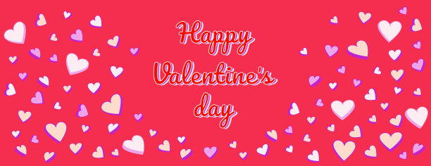 大红横幅情人节快乐。背景与设置矢量创意可爱简单的心。带复制空间的水平边框。适用于电子邮件标题，在社交网络，广告，事件和页面封面，横幅，背景帖子图片下载