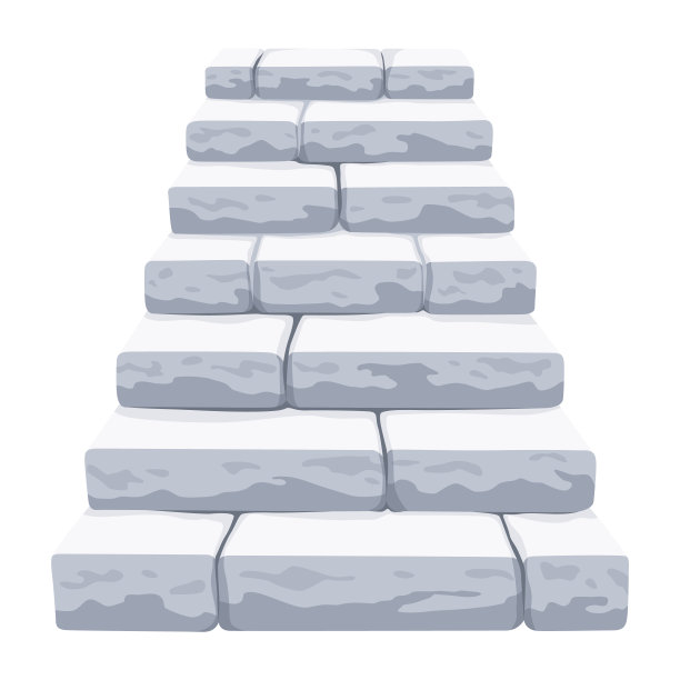 游戏中城堡楼梯的卡通风格。没有栏杆的中世纪古代梯子，大理石台阶或岩石立管的细节有裂缝。矢量楼梯隔离在白色背景图片下载