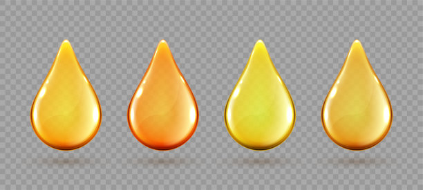 现实的油滴设置。化妆品，欧米伽3金滴。透明背景上分离的血清或胶原精华图片下载