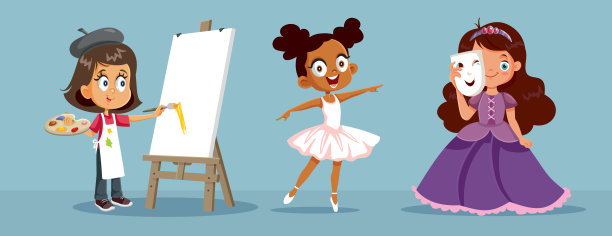 儿童绘画，舞蹈和表演显示人才矢量插图图片下载