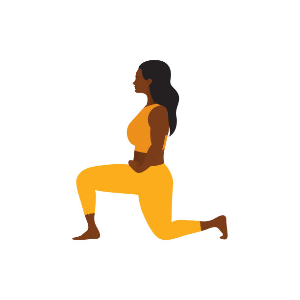现代矢量插图的年轻女子与暗肤色伸展在黄色运动服。平面，运动，训练。图片下载