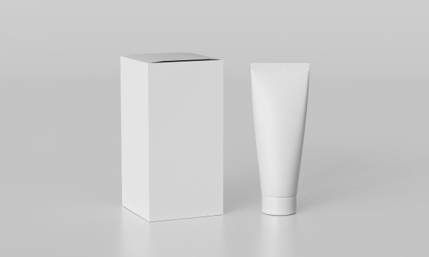 空白的白色管和包装盒模拟。三维渲染图片下载