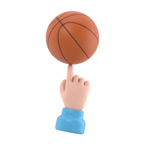 卡通手势图标模型。3D商人的手在他的手指上旋转一个篮球，白色背景的3D渲染。图片下载