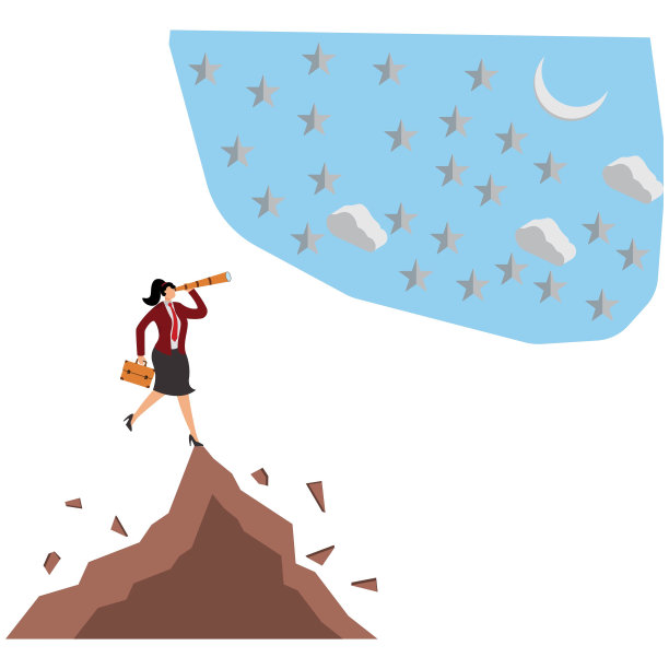 女商人用双筒望远镜仰望星空图片下载