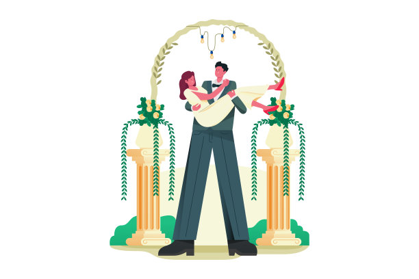 新婚夫妇婚礼人物插画图片下载
