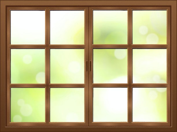 西式棕色窗户/模糊清新的绿色背景图片下载