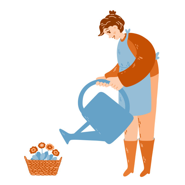 老太太在浇花。图片下载