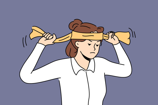 疲惫的女人戴上发带完成任务，表现出处理业务问题的准备图片下载