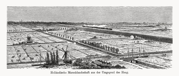 海牙附近的荷兰沼泽景观，木版画，1894年出版图片下载