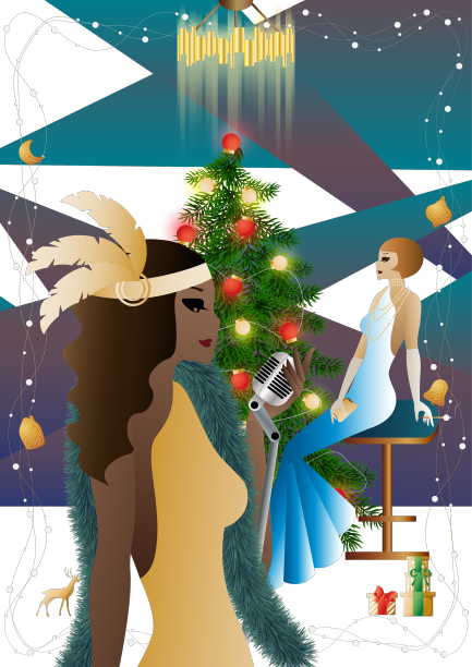 穿着讲究的人站在装饰好的圣诞树旁图片下载