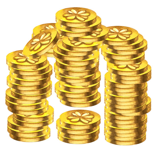 复古风格金属质感的水彩黄金魔法四叶草硬币，为金融、利润、金钱、商业、运气、赌场、头奖、赢钱、发财、圣帕特里克节设计带来好运图片下载