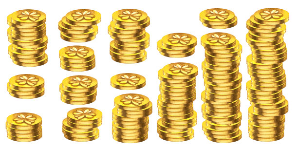 复古风格金属质感的水彩黄金魔法四叶草硬币，为金融、利润、金钱、商业、运气、赌场、头奖、赢钱、发财、圣帕特里克节设计带来好运图片下载