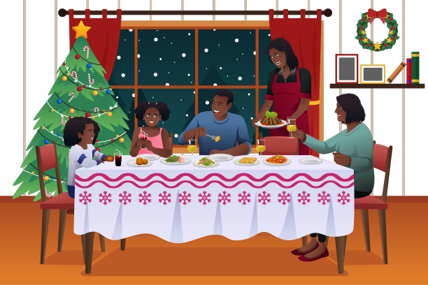 一个非裔美国家庭正在吃圣诞晚餐图片下载