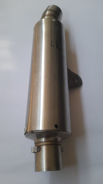 比赛摩托车排气的顶部视图是由白色背景的不锈钢制成的图片下载