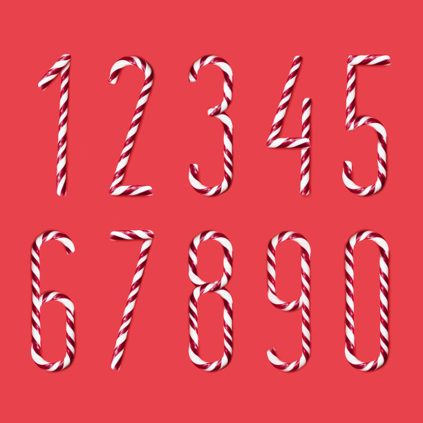 圣诞快乐棒棒糖字体。123数字字母表-节日数字。甜蜜的漫画字体图片下载