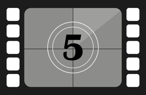 帧计数与数字5行图标。电影，镜头，拍摄，准备，编辑，电影，电影院，导演。矢量图标的业务和广告图片下载