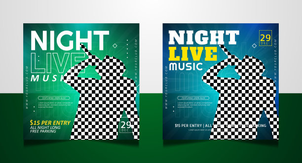 社交媒体推广的夜间现场音乐横幅图片下载