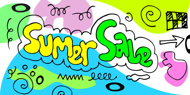 一套夏季出售涂鸦收藏。矢量插图。图片下载