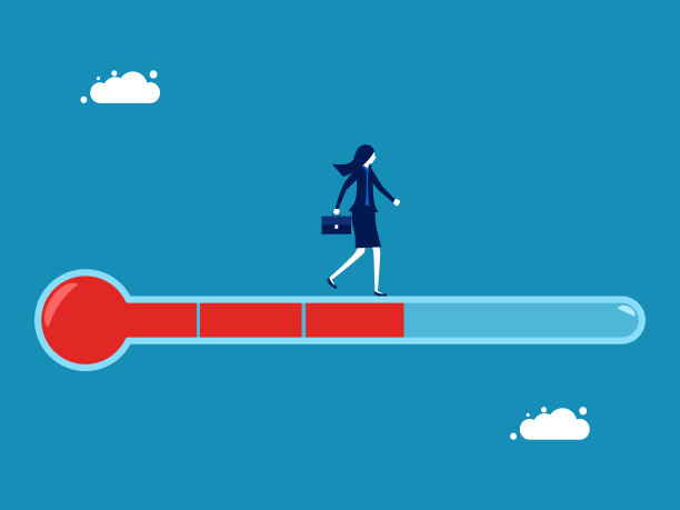 工作进度水平。女人在温度计上测量进度图片下载